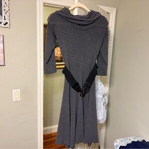 Forever Dark Gray Long Sleeve Dress with Turtleneck and Black Belt